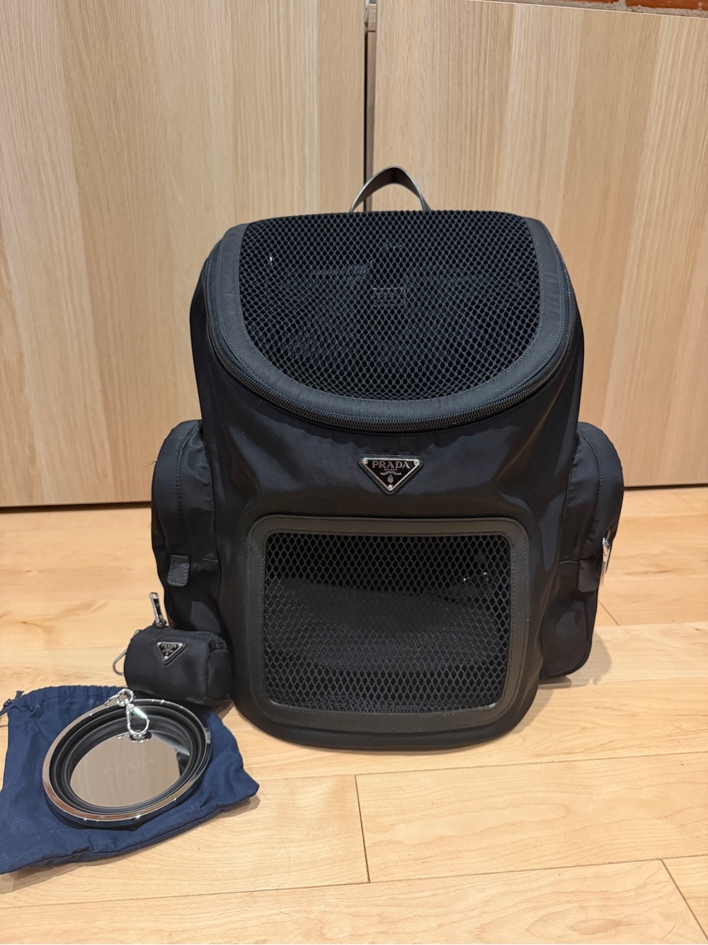 Prada Black Nylon Pet Carrier Backpack with Mesh Panels